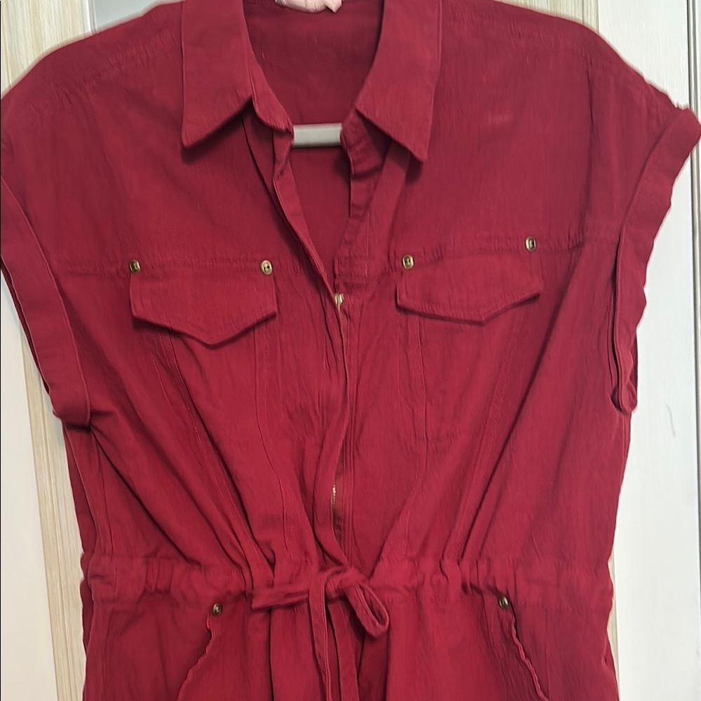 Red Button-Up Romper - Picture 3 of 5